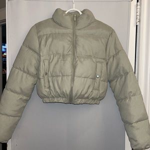 Pretty little thing green cropped bomber jacket. Worn once